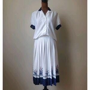 Vintage Dana Point California Skirt And Top Set Pineapple Print Polka Dot Collar